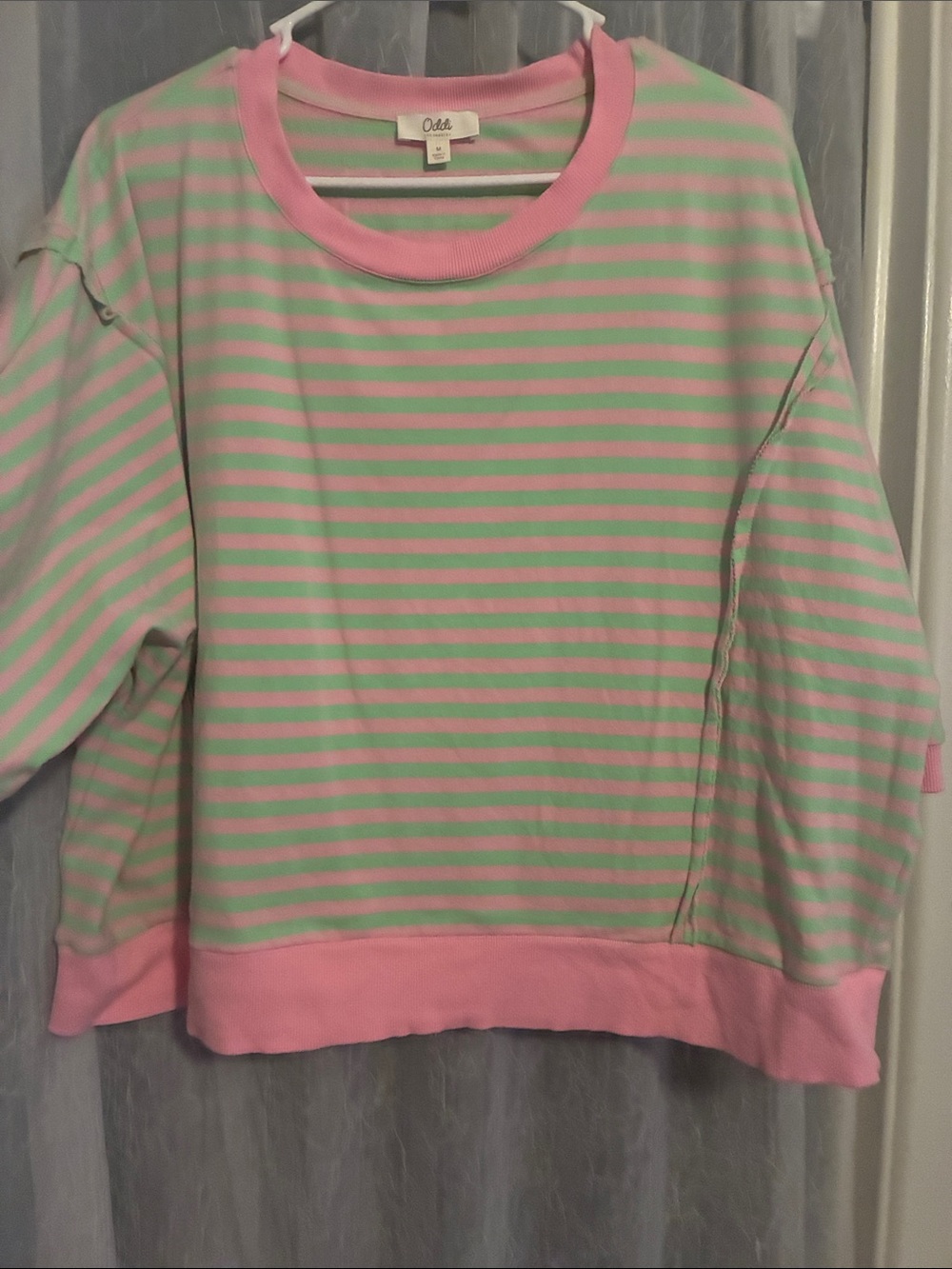 Striped Pink & Mint Crewneck Sweatshirt by Oddie